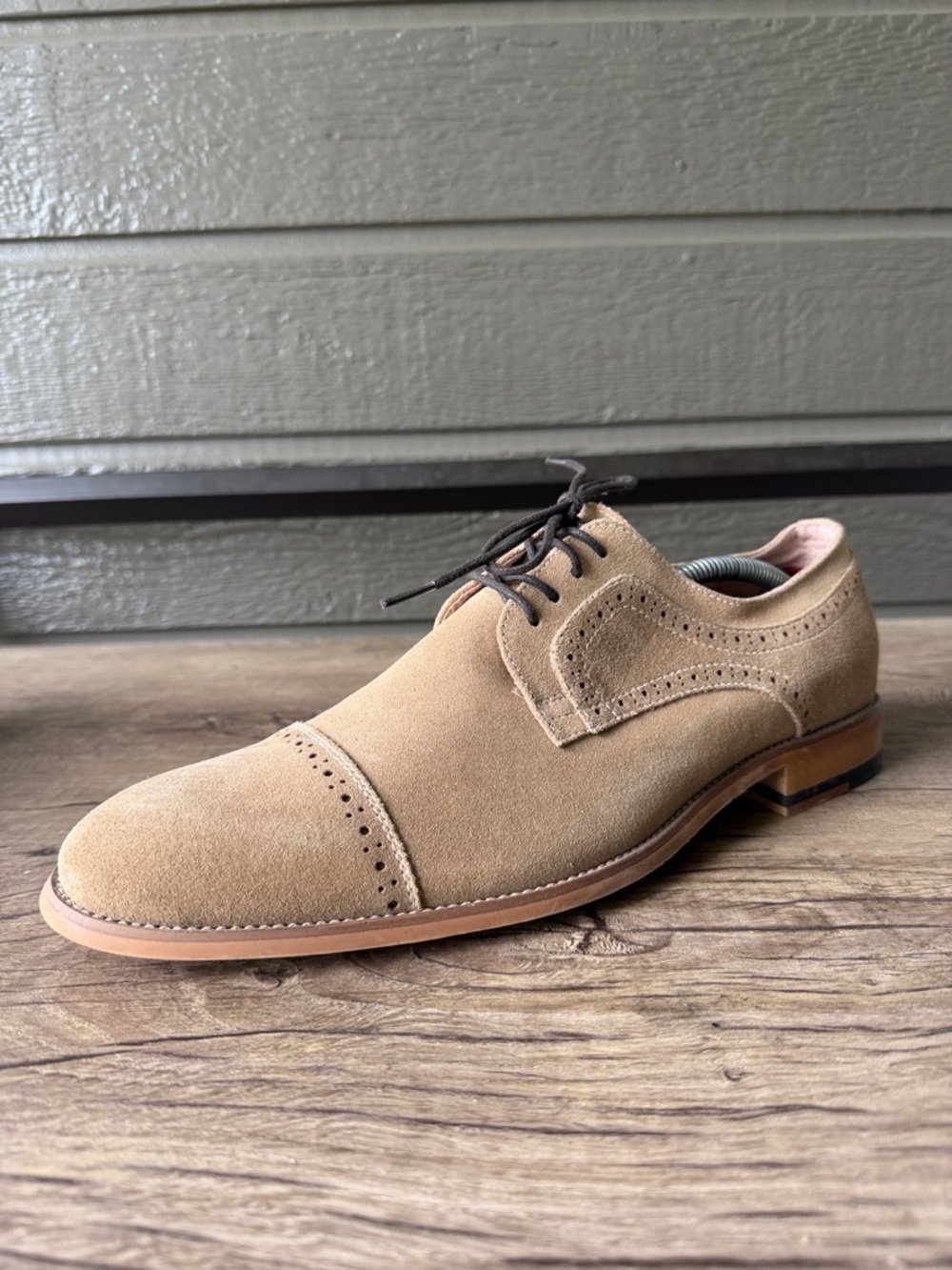 Stacy Adams Men's Suede Cap-Toe Derby Shoes in Tan size 10.5